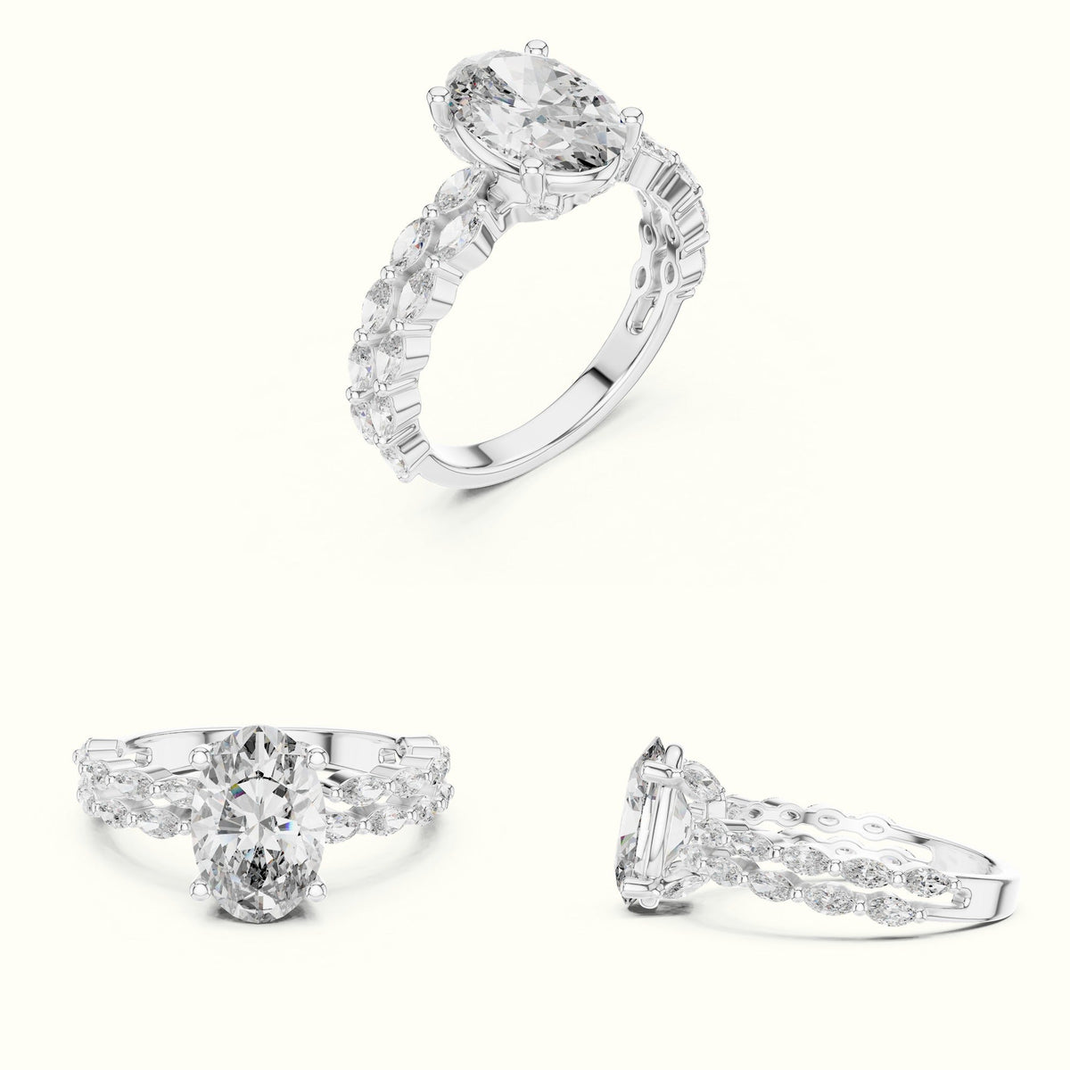 Oval Basket Lab-Grown Diamond Engagement Ring — White gold, on the hand | Crystal N Cuts