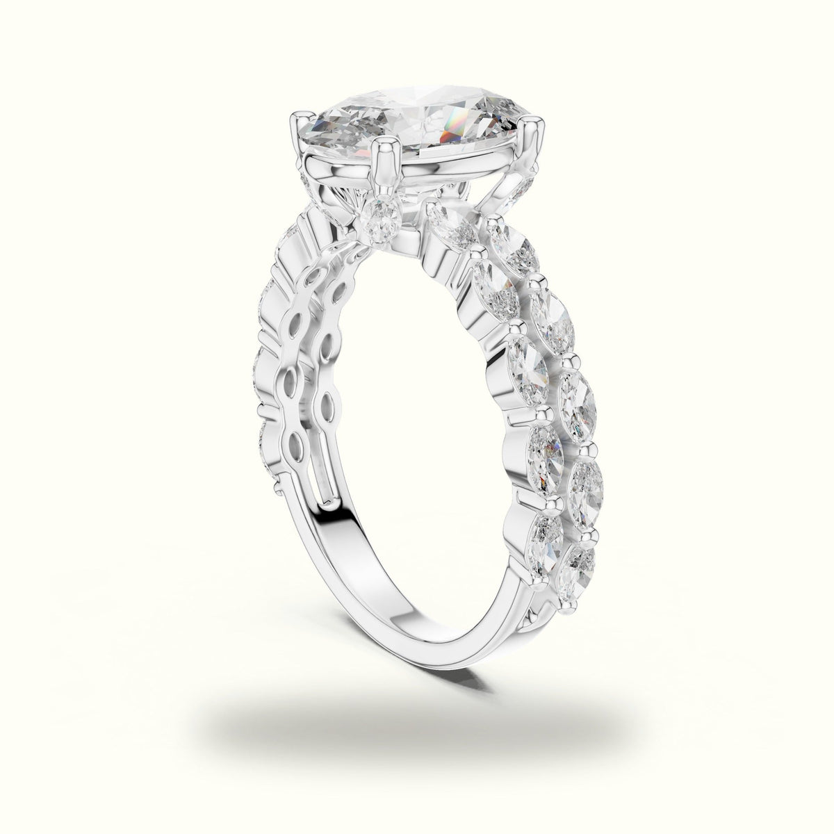 Oval Basket Lab-Grown Diamond Engagement Ring — White gold, view 1 | Crystal N Cuts