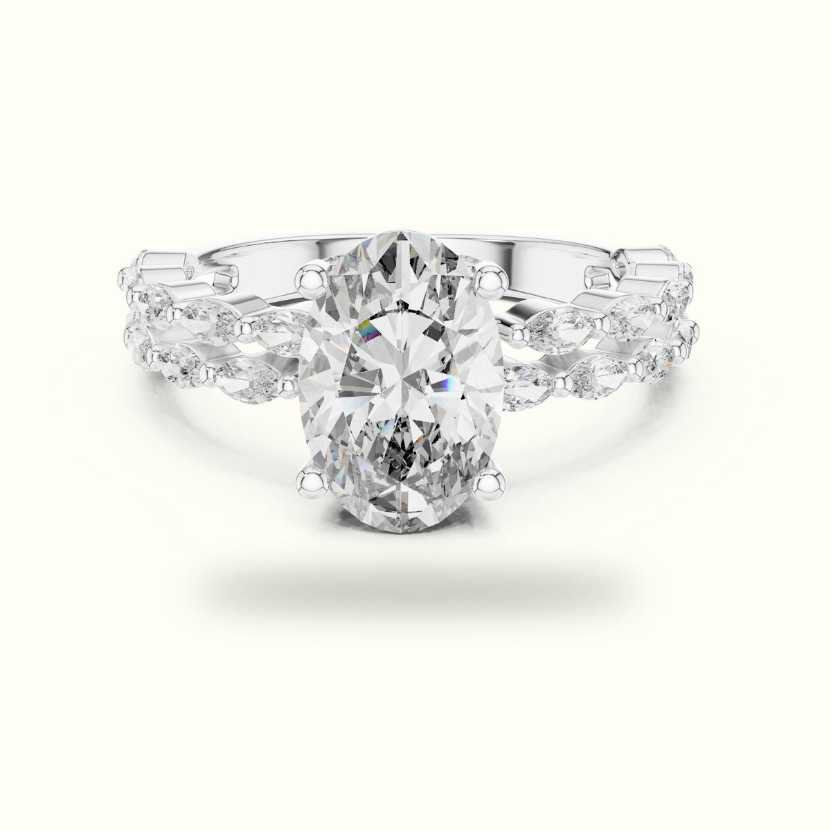 Oval Basket Lab-Grown Diamond Engagement Ring — White gold, front view | Crystal N Cuts