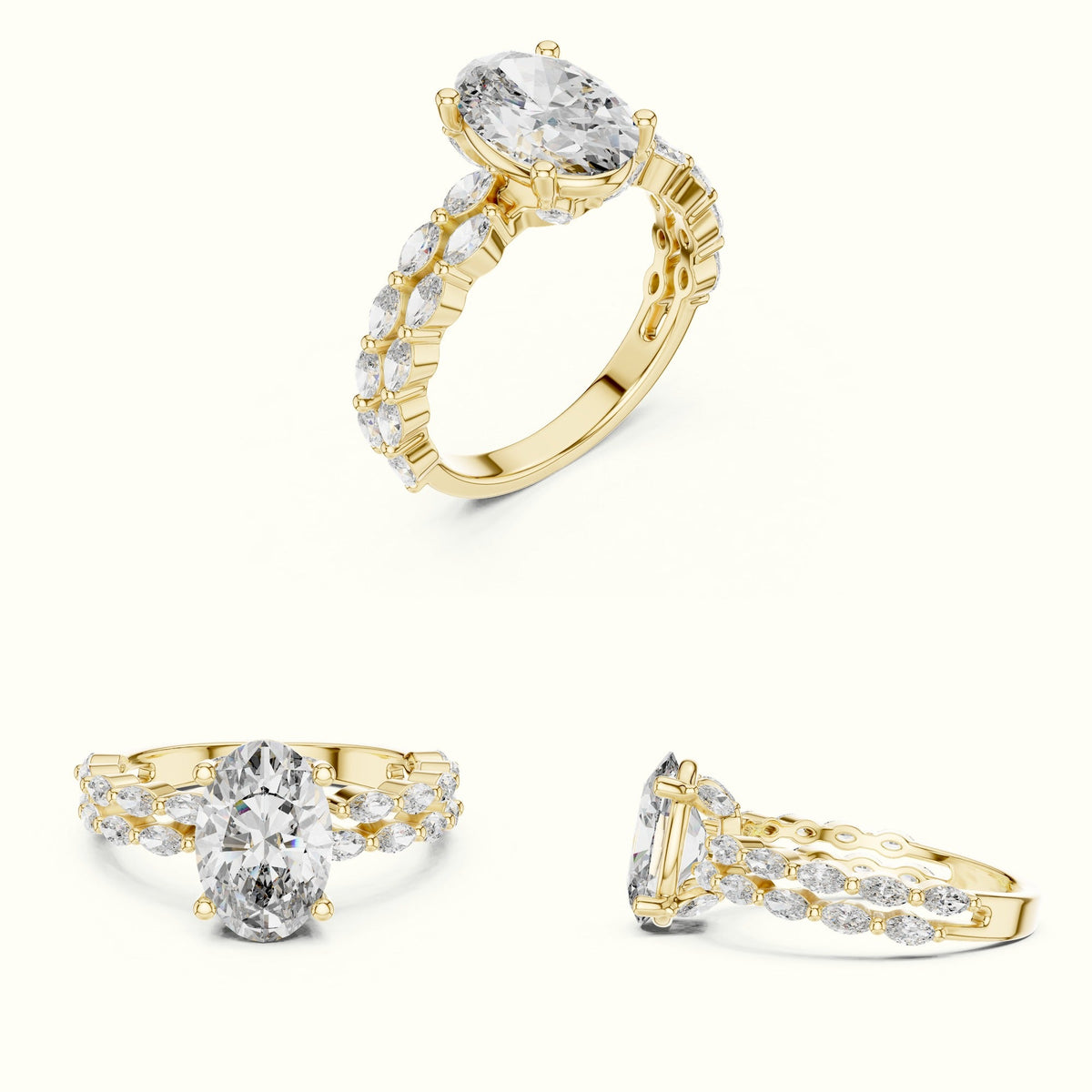 Oval Basket Lab-Grown Diamond Engagement Ring — Yellow gold, on the hand | Crystal N Cuts