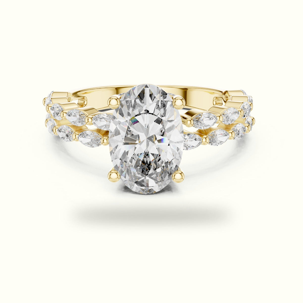 Oval Basket Lab-Grown Diamond Engagement Ring — Yellow gold, front view | Crystal N Cuts