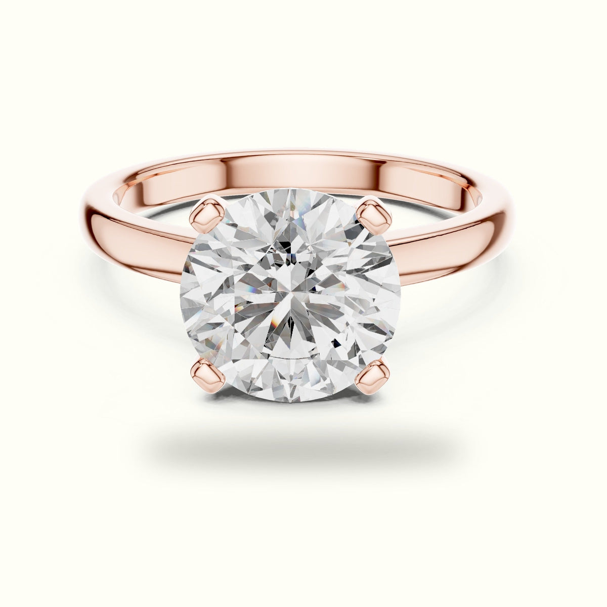 Four-Prong Round Peg Head Lab-Grown Diamond Solitaire Ring — Rose gold, front view | Crystal N Cuts