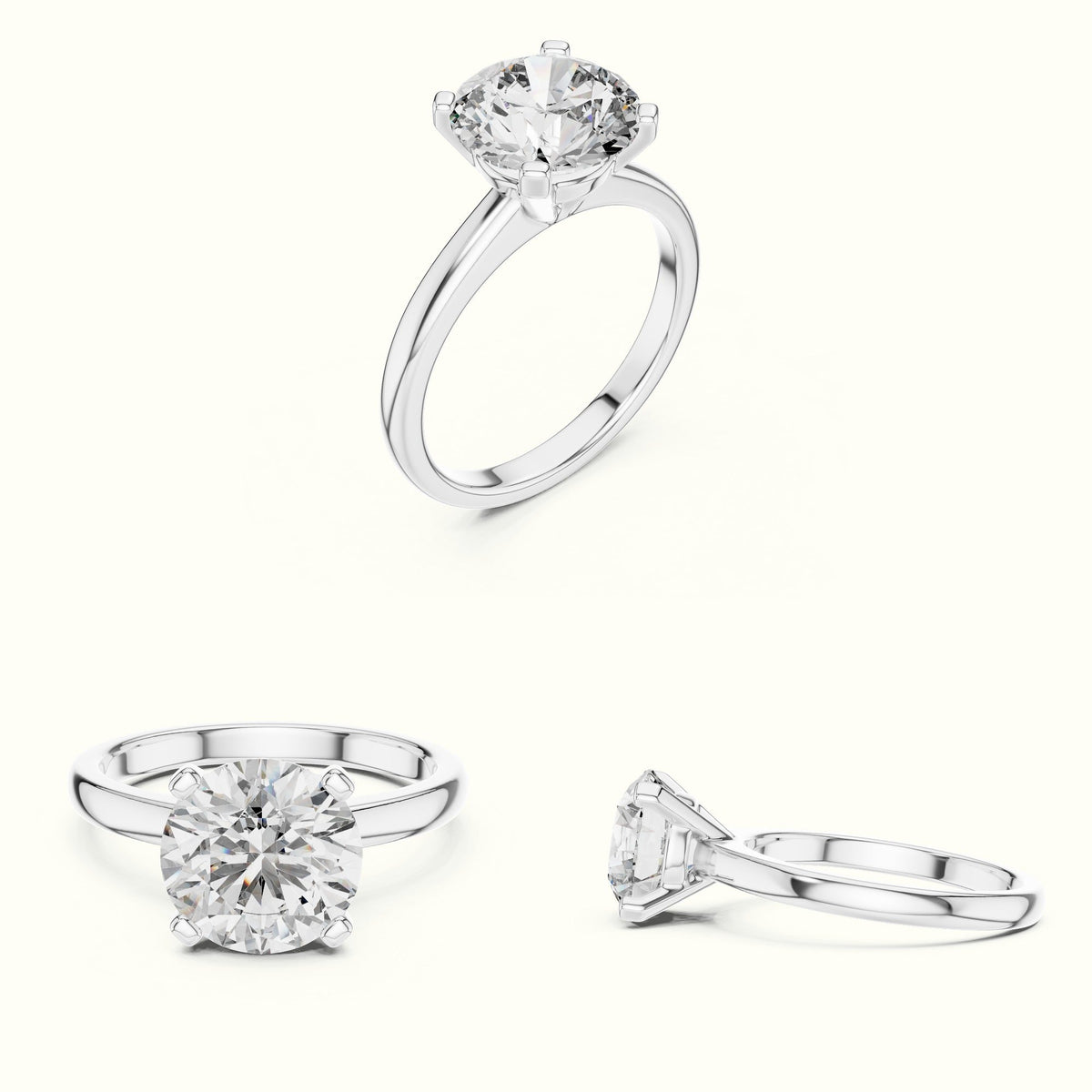 Four-Prong Round Peg Head Lab-Grown Diamond Solitaire Ring — White gold, on the hand | Crystal N Cuts