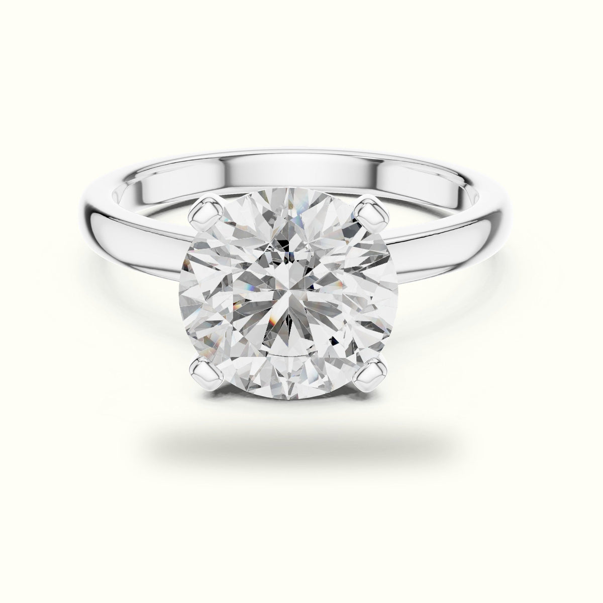 Four-Prong Round Peg Head Lab-Grown Diamond Solitaire Ring — White gold, front view | Crystal N Cuts