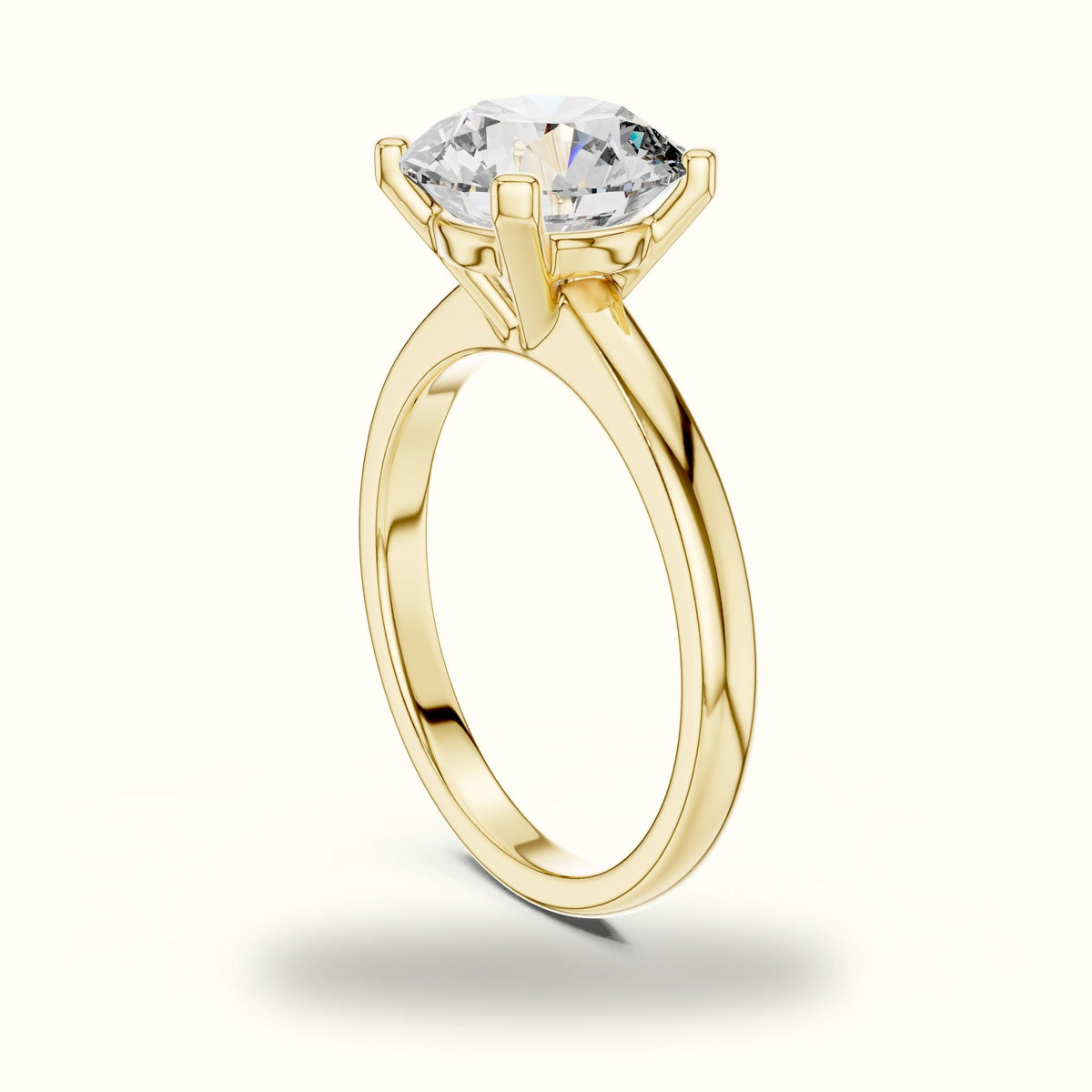 Four-Prong Round Peg Head Lab-Grown Diamond Solitaire Ring — Yellow gold, view 1 | Crystal N Cuts