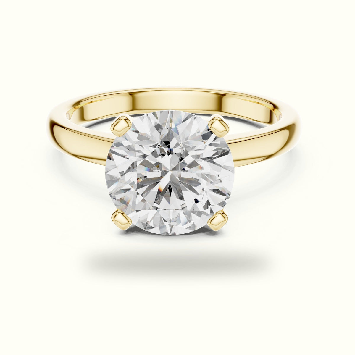 Four-Prong Round Peg Head Lab-Grown Diamond Solitaire Ring — Yellow gold, front view | Crystal N Cuts