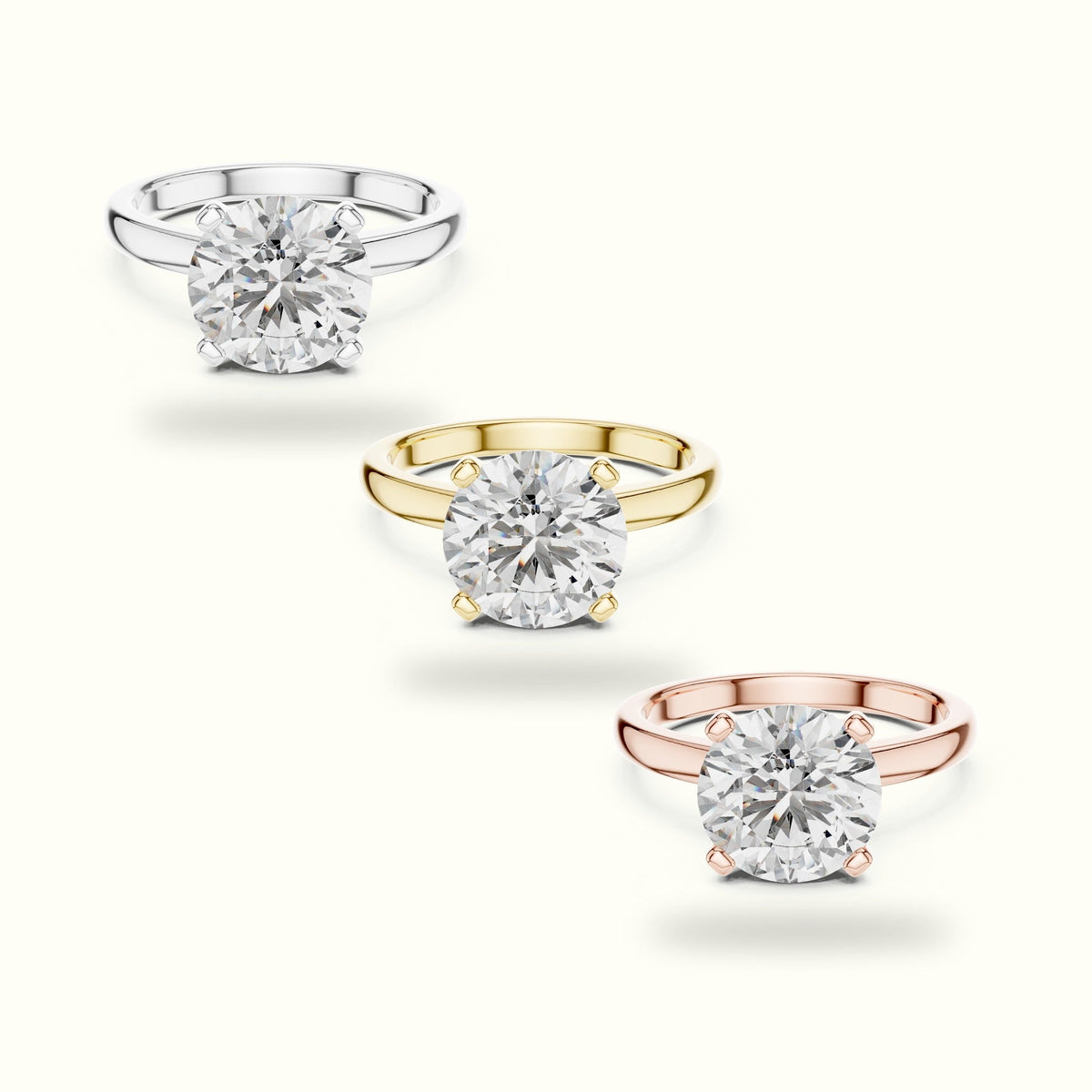 Four-Prong Round Peg Head Lab-Grown Diamond Solitaire Ring — White gold, front view | Crystal N Cuts
