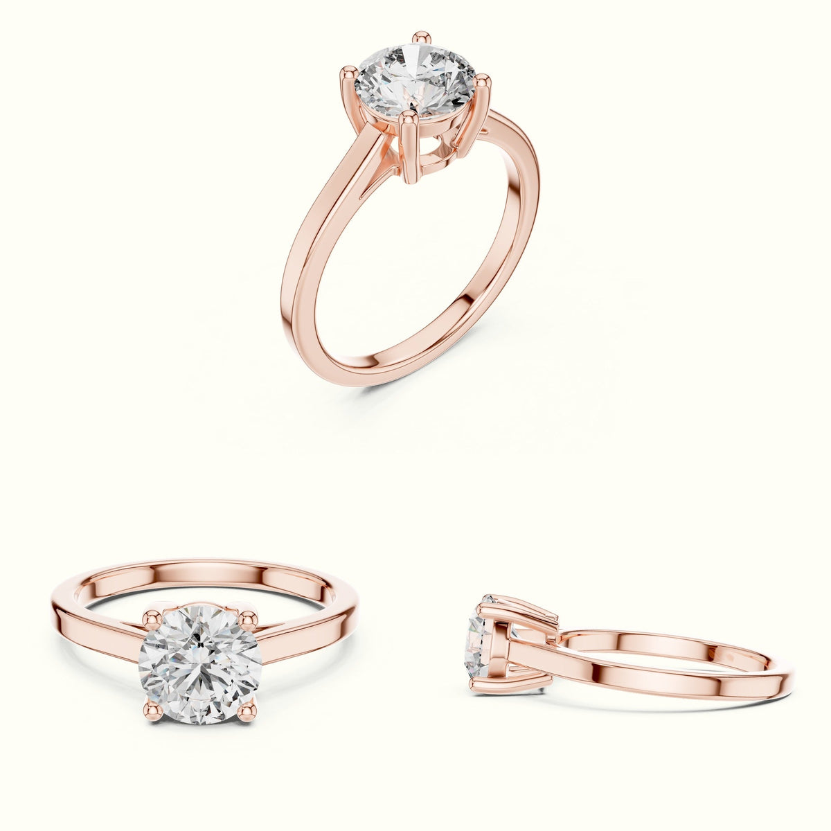 Round Cathedral Solitaire Basket Lab-Grown Diamond Ring — Rose gold, on the hand | Crystal N Cuts