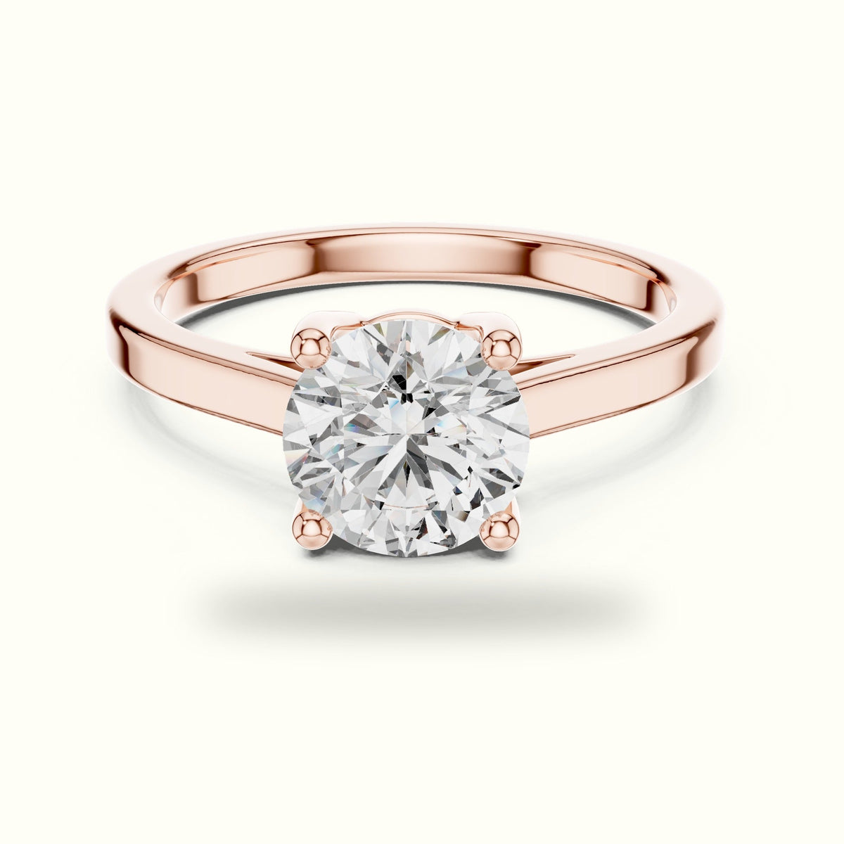Round Cathedral Solitaire Basket Lab-Grown Diamond Ring — Rose gold, front view | Crystal N Cuts