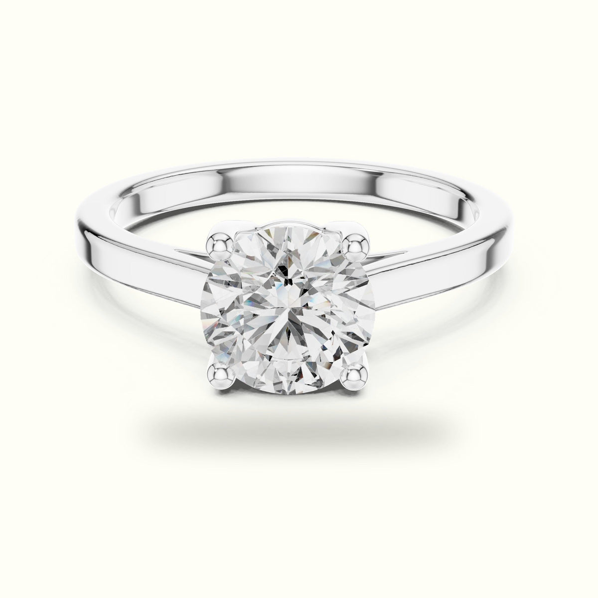 Round Cathedral Solitaire Basket Lab-Grown Diamond Ring — White gold, front view | Crystal N Cuts