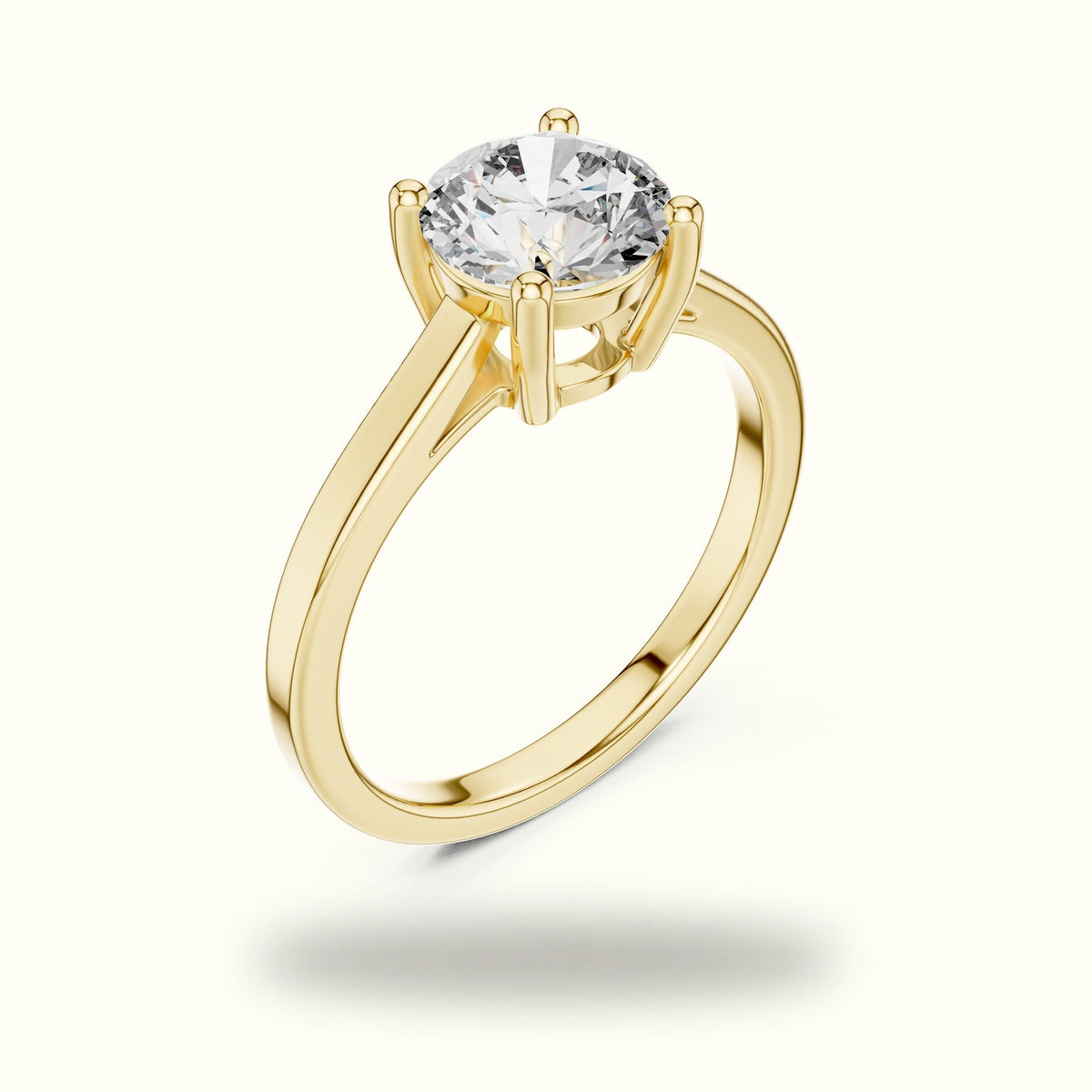 Round Cathedral Solitaire Basket Lab-Grown Diamond Ring — Yellow gold, view 2 | Crystal N Cuts
