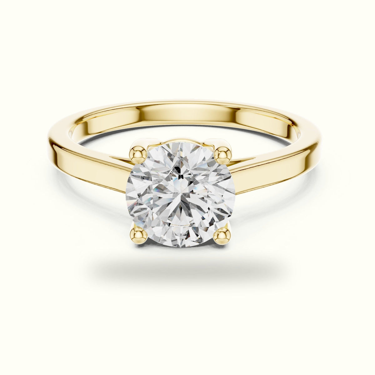 Round Cathedral Solitaire Basket Lab-Grown Diamond Ring — Yellow gold, front view | Crystal N Cuts