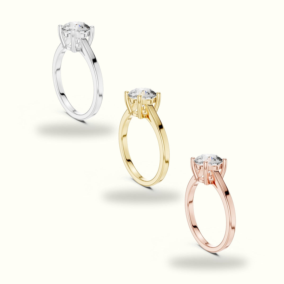Round Cathedral Solitaire Basket Lab-Grown Diamond Ring — White gold, in yellow, white and rose gold | Crystal N Cuts