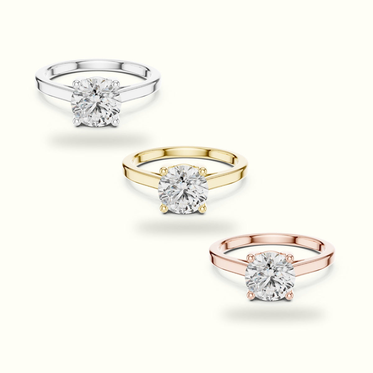 Round Cathedral Solitaire Basket Lab-Grown Diamond Ring — White gold, front view | Crystal N Cuts