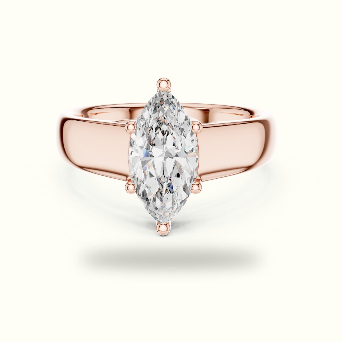 Marquise Cathedral Solitaire Lab-Grown Diamond Ring — Rose gold, front view | Crystal N Cuts