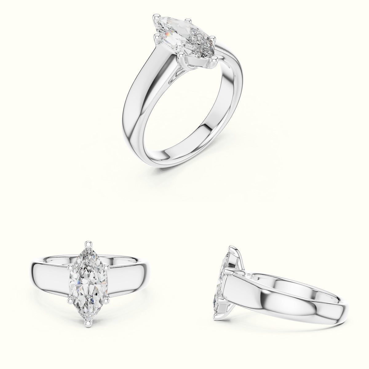 Marquise Cathedral Solitaire Lab-Grown Diamond Ring — White gold, on the hand | Crystal N Cuts