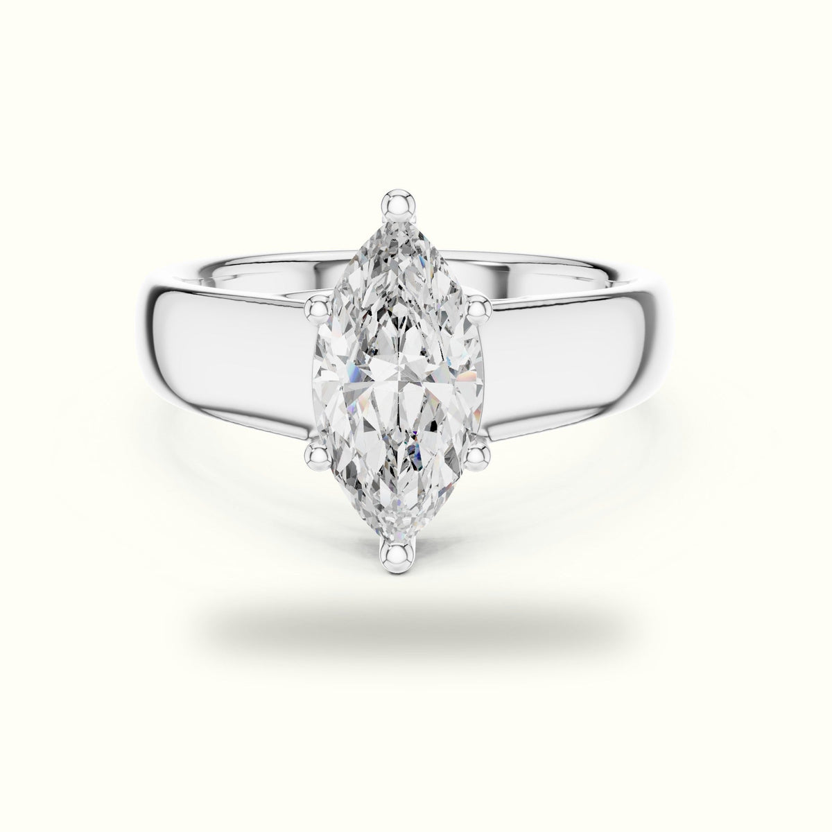 Marquise Cathedral Solitaire Lab-Grown Diamond Ring — White gold, front view | Crystal N Cuts
