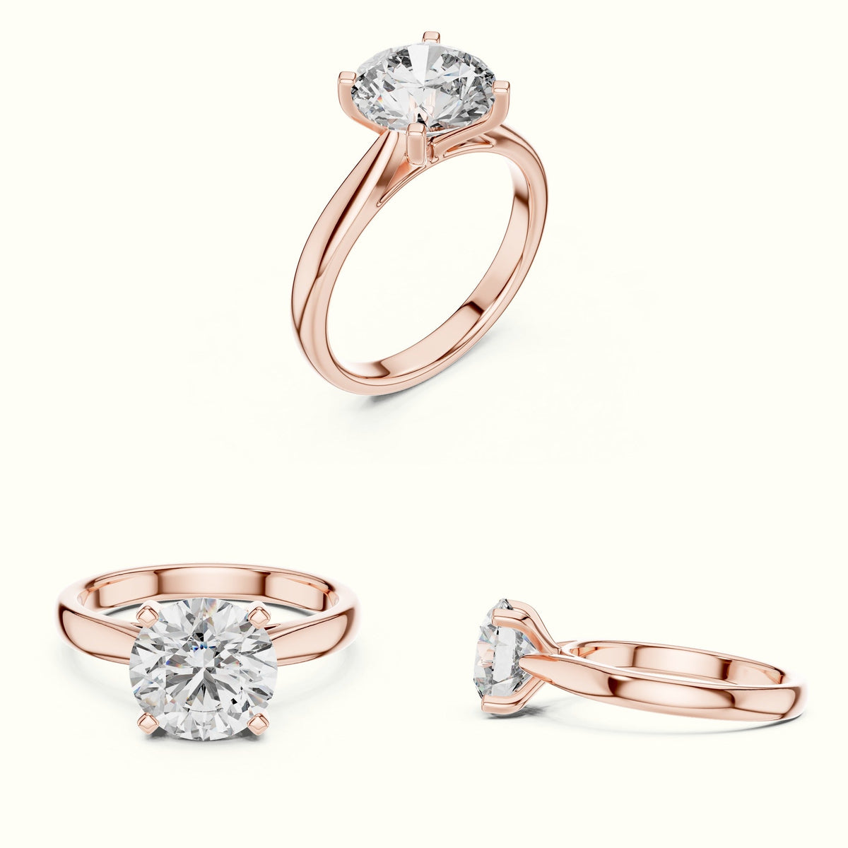 Round Cathedral Lab-Grown Diamond Solitaire Ring — Rose gold, on the hand | Crystal N Cuts