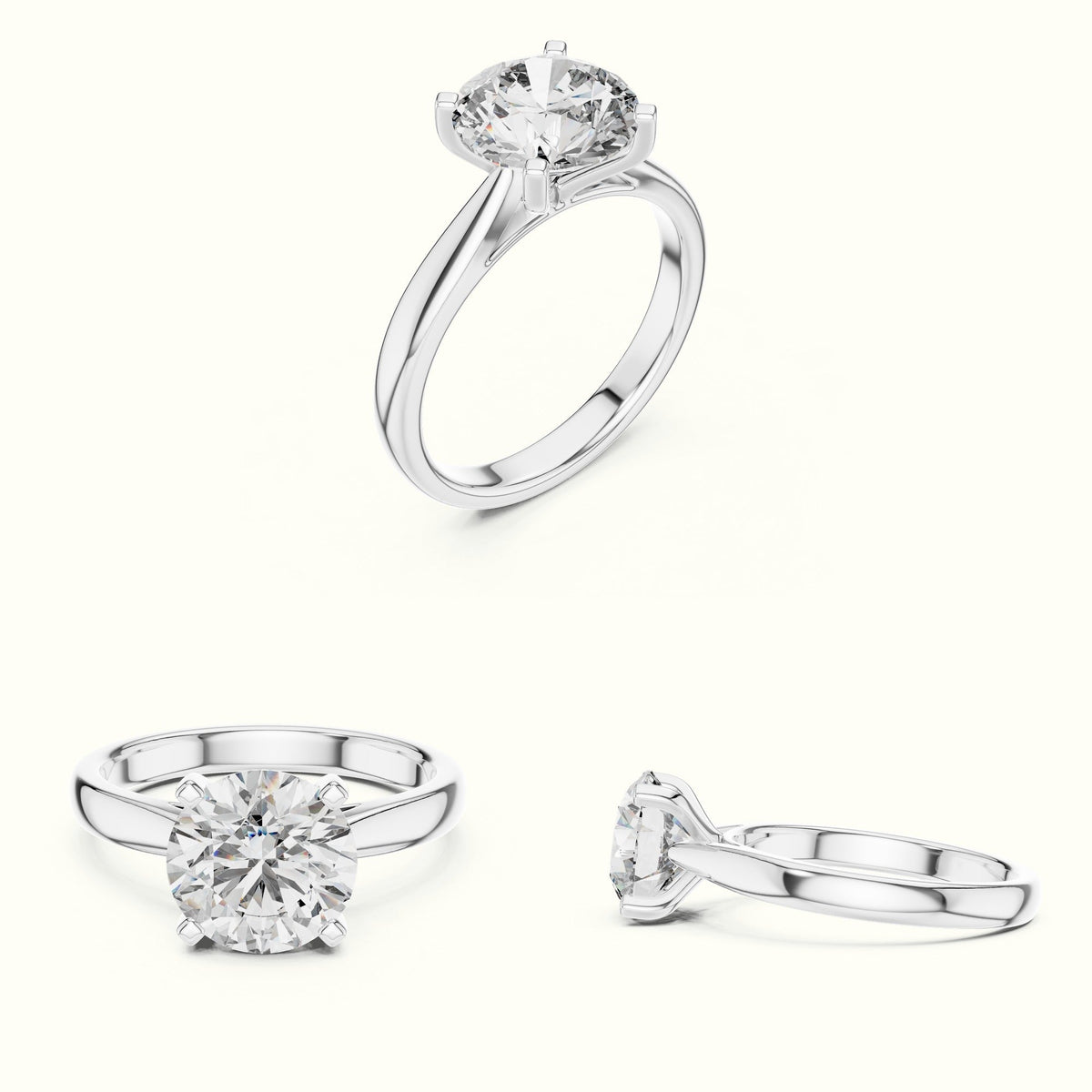 Round Cathedral Lab-Grown Diamond Solitaire Ring — White gold, on the hand | Crystal N Cuts