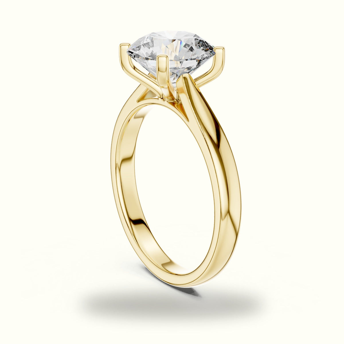 Round Cathedral Lab-Grown Diamond Solitaire Ring — Yellow gold, view 1 | Crystal N Cuts