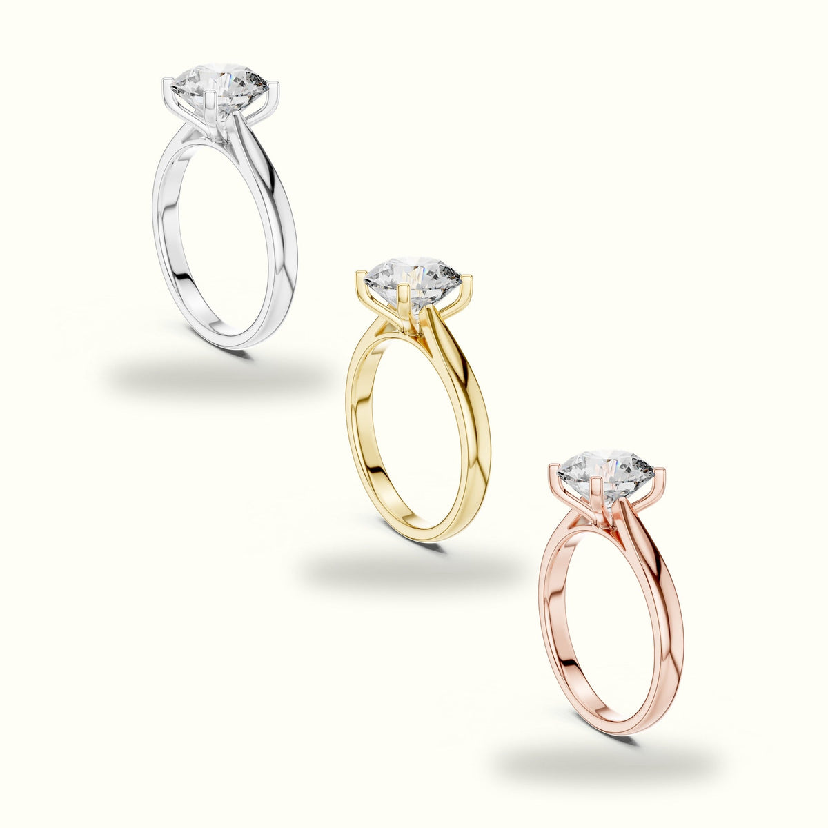 Round Cathedral Lab-Grown Diamond Solitaire Ring — Yellow gold, in yellow, white and rose gold | Crystal N Cuts