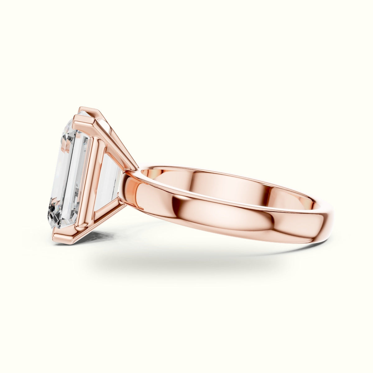 Four-Prong Emerald Peg Head Lab-Grown Diamond Solitaire Ring — Rose gold, view 3 | Crystal N Cuts