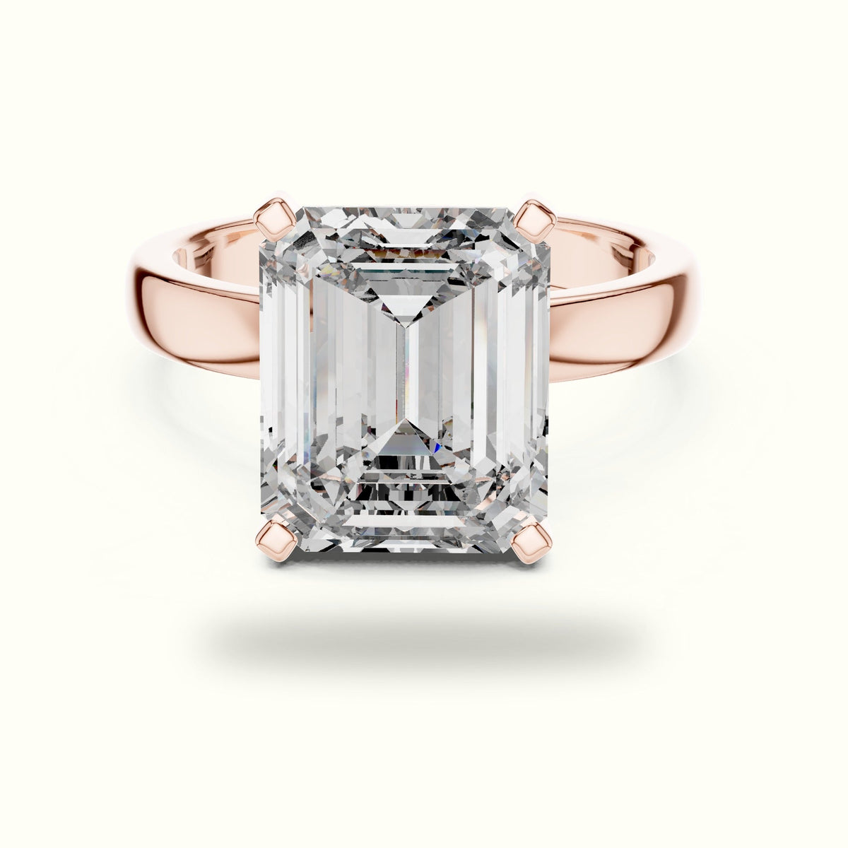 Four-Prong Emerald Peg Head Lab-Grown Diamond Solitaire Ring — Rose gold, front view | Crystal N Cuts