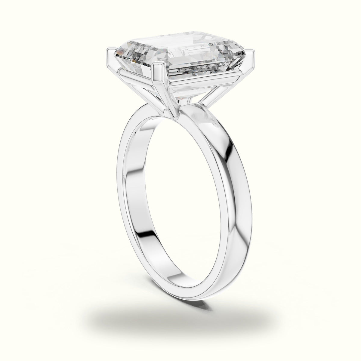 Four-Prong Emerald Peg Head Lab-Grown Diamond Solitaire Ring — White gold, view 1 | Crystal N Cuts