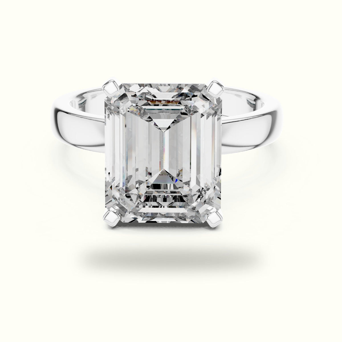 Four-Prong Emerald Peg Head Lab-Grown Diamond Solitaire Ring — White gold, front view | Crystal N Cuts