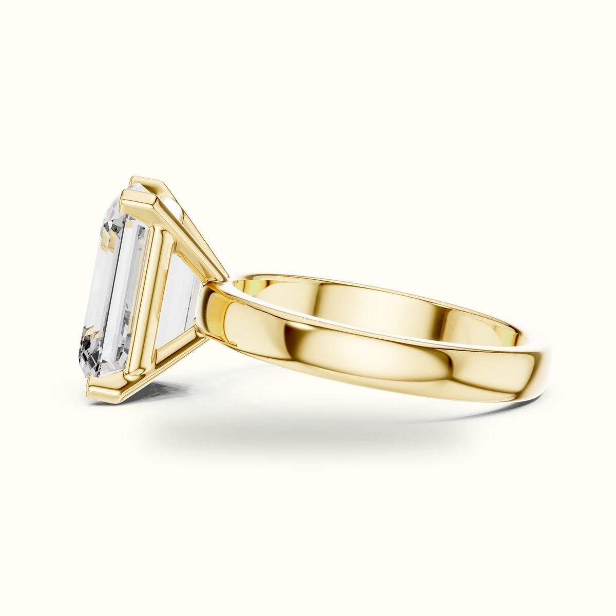 Four-Prong Emerald Peg Head Lab-Grown Diamond Solitaire Ring — Yellow gold, view 3 | Crystal N Cuts