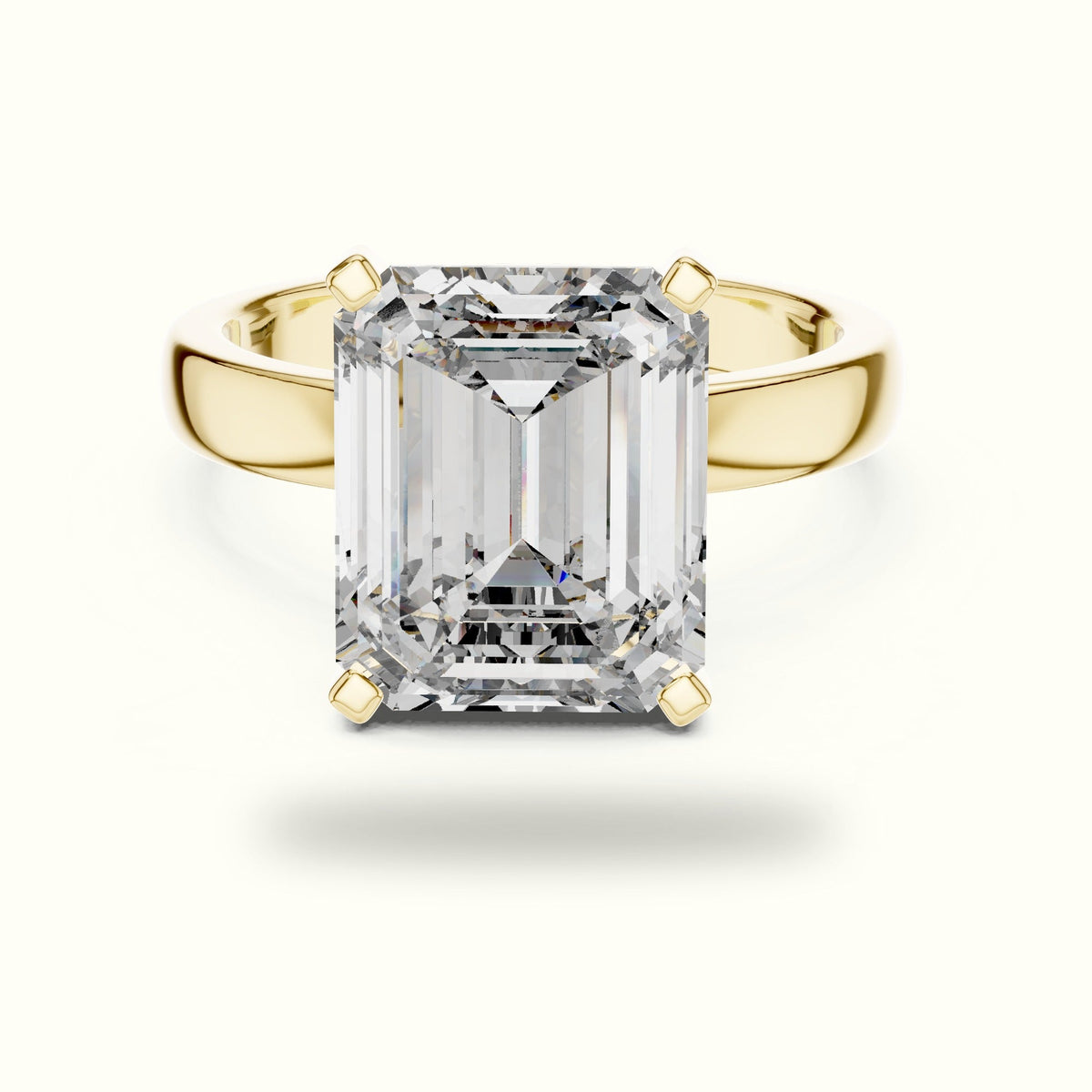 Four-Prong Emerald Peg Head Lab-Grown Diamond Solitaire Ring — Yellow gold, front view | Crystal N Cuts
