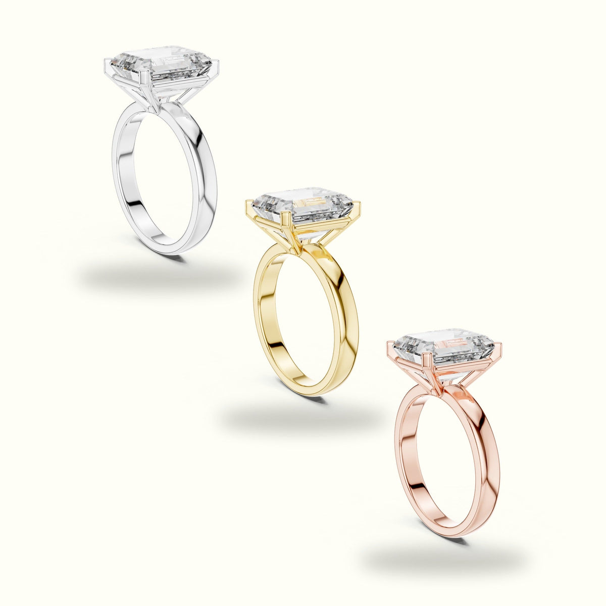 Four-Prong Emerald Peg Head Lab-Grown Diamond Solitaire Ring — White gold, in yellow, white and rose gold | Crystal N Cuts