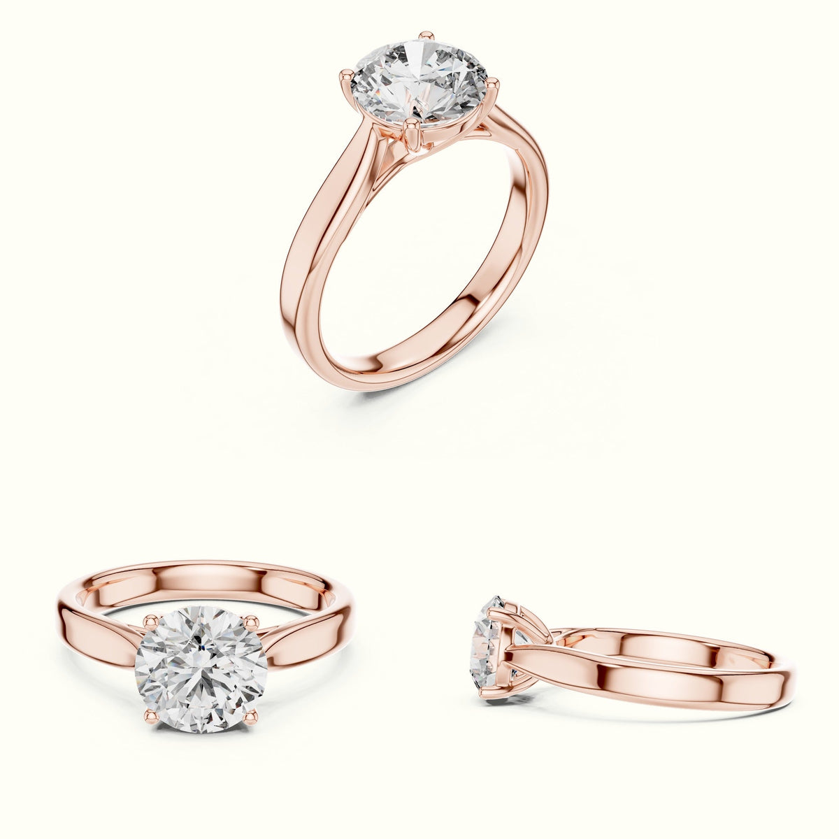 Round Cathedral Lab-Grown Diamond Solitaire Ring — Rose gold, on the hand | Crystal N Cuts