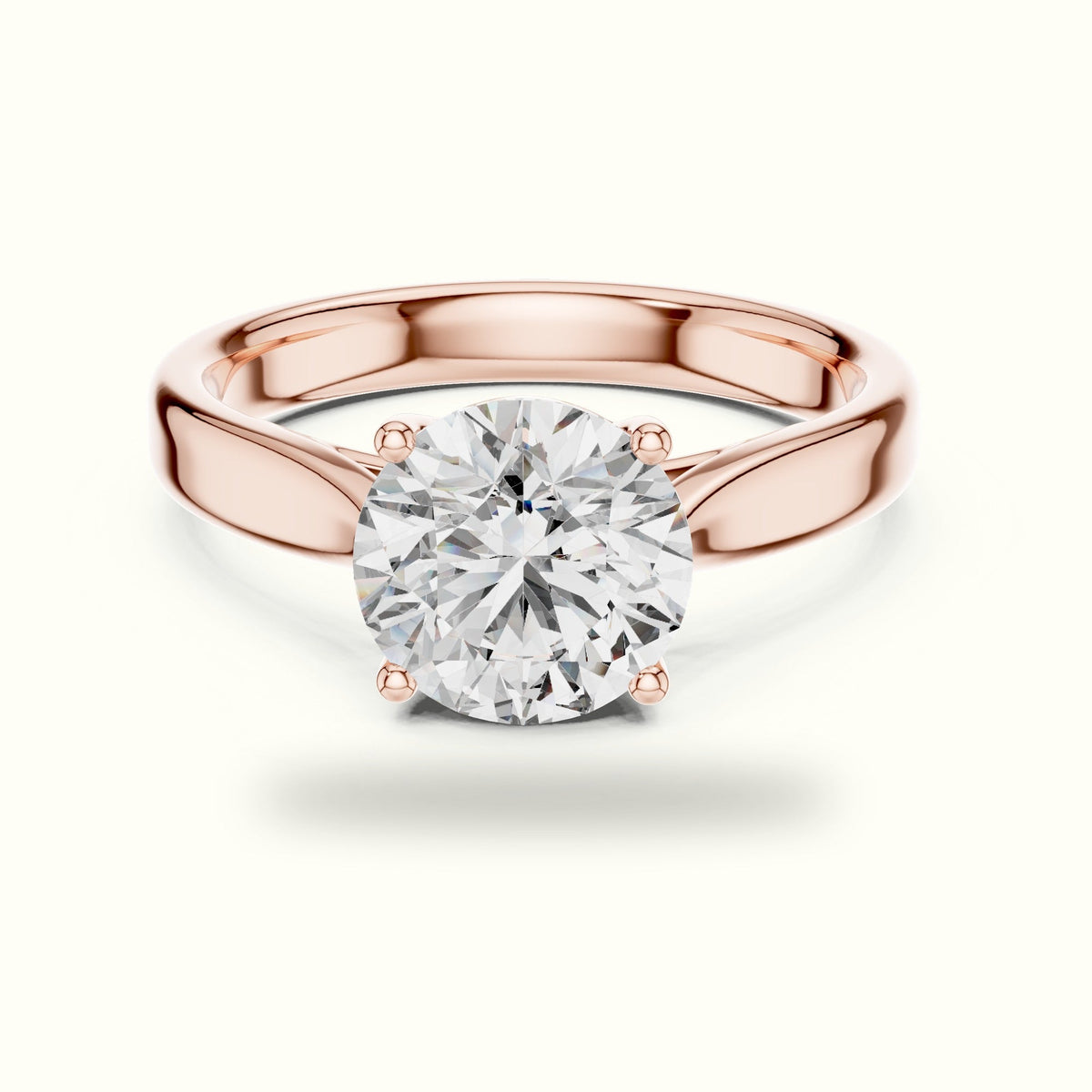 Round Cathedral Lab-Grown Diamond Solitaire Ring — Rose gold, front view | Crystal N Cuts