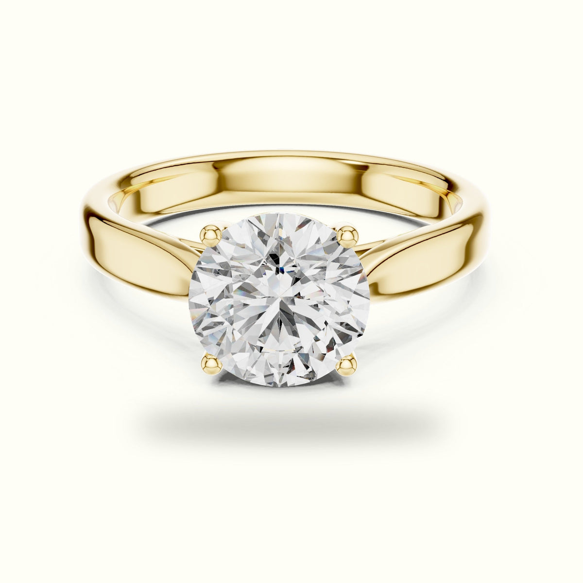 Round Cathedral Lab-Grown Diamond Solitaire Ring — Yellow gold, front view | Crystal N Cuts