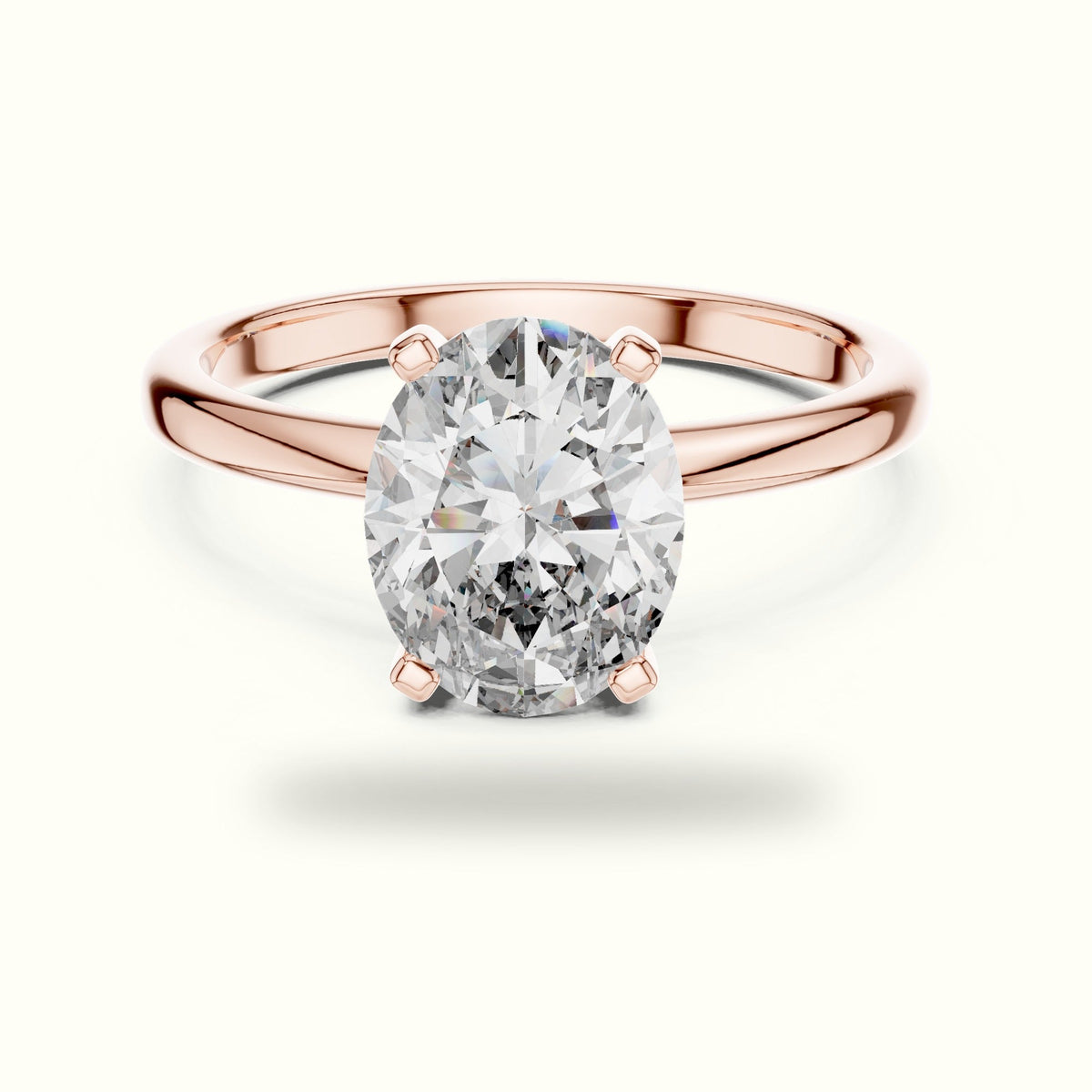 Oval Peg Head Lab-Grown Diamond Solitaire Ring — Rose gold, front view | Crystal N Cuts
