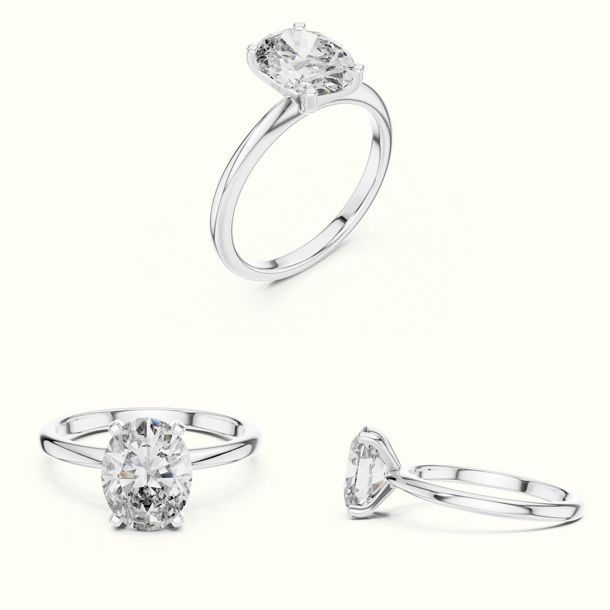 Oval Peg Head Lab-Grown Diamond Solitaire Ring — White gold, on the hand | Crystal N Cuts