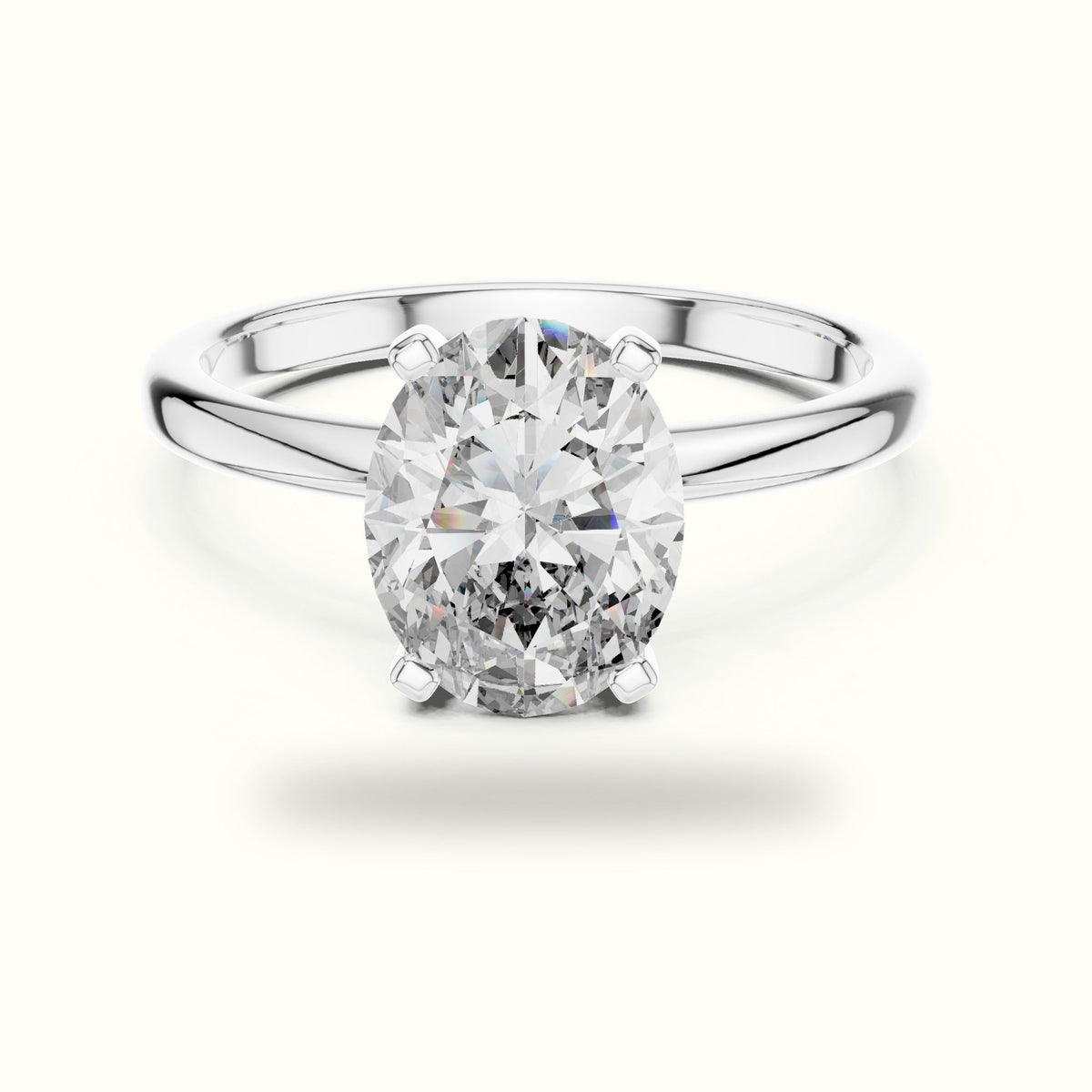 Oval Peg Head Lab-Grown Diamond Solitaire Ring — White gold, front view | Crystal N Cuts