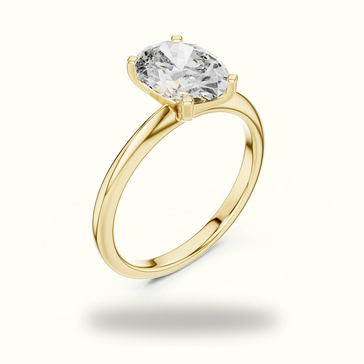 Oval Peg Head Lab-Grown Diamond Solitaire Ring — Yellow gold, view 2 | Crystal N Cuts