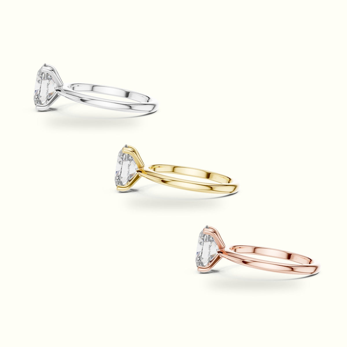 Oval Peg Head Lab-Grown Diamond Solitaire Ring — White gold, in yellow, white and rose gold | Crystal N Cuts