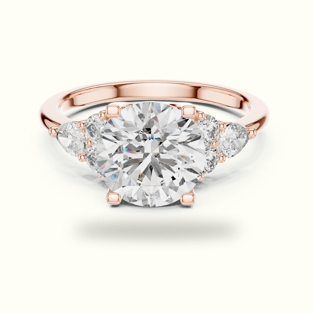 Round Basket Lab-Grown Diamond Solitaire Ring - DDLR-072 — Rose gold, front view | Crystal N Cuts