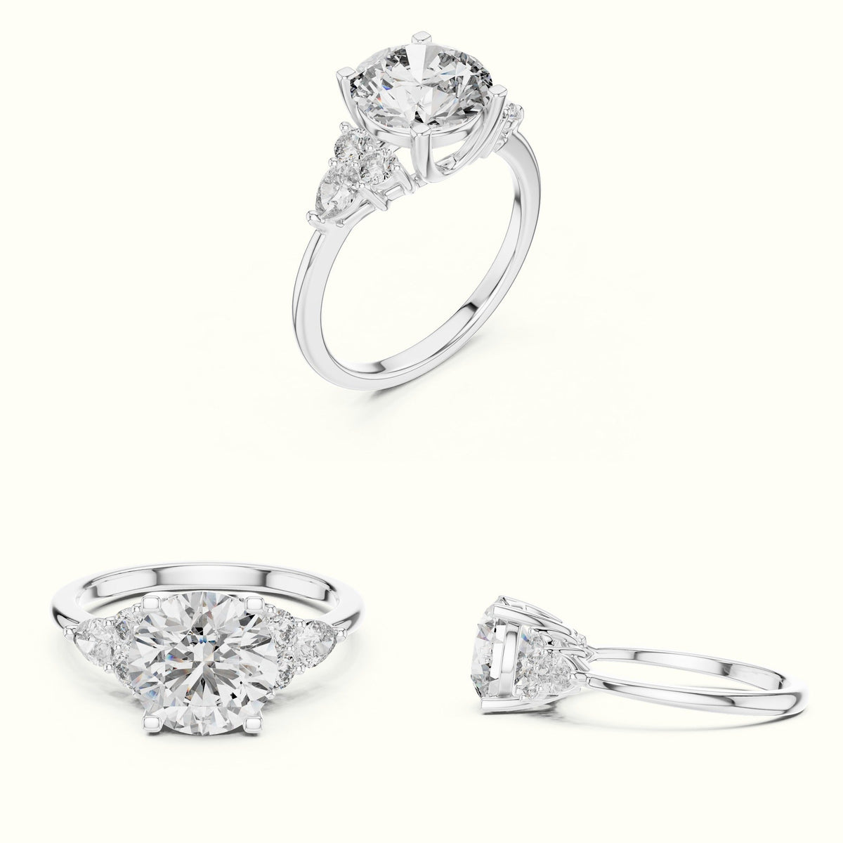 Round Basket Lab-Grown Diamond Solitaire Ring - DDLR-072 — White gold, on the hand | Crystal N Cuts