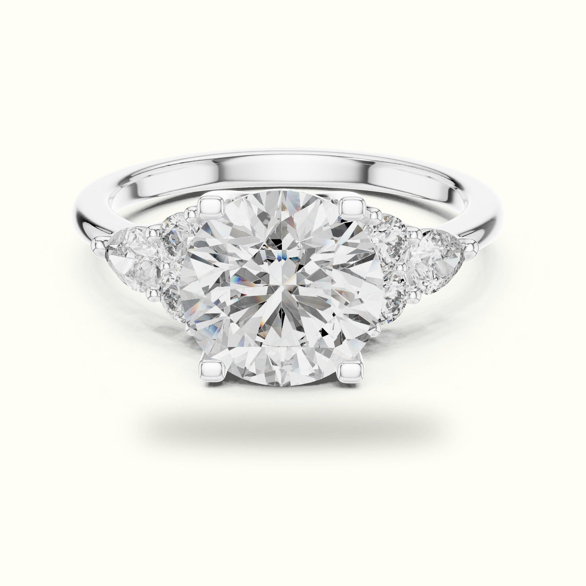 Round Basket Lab-Grown Diamond Solitaire Ring - DDLR-072 — White gold, front view | Crystal N Cuts