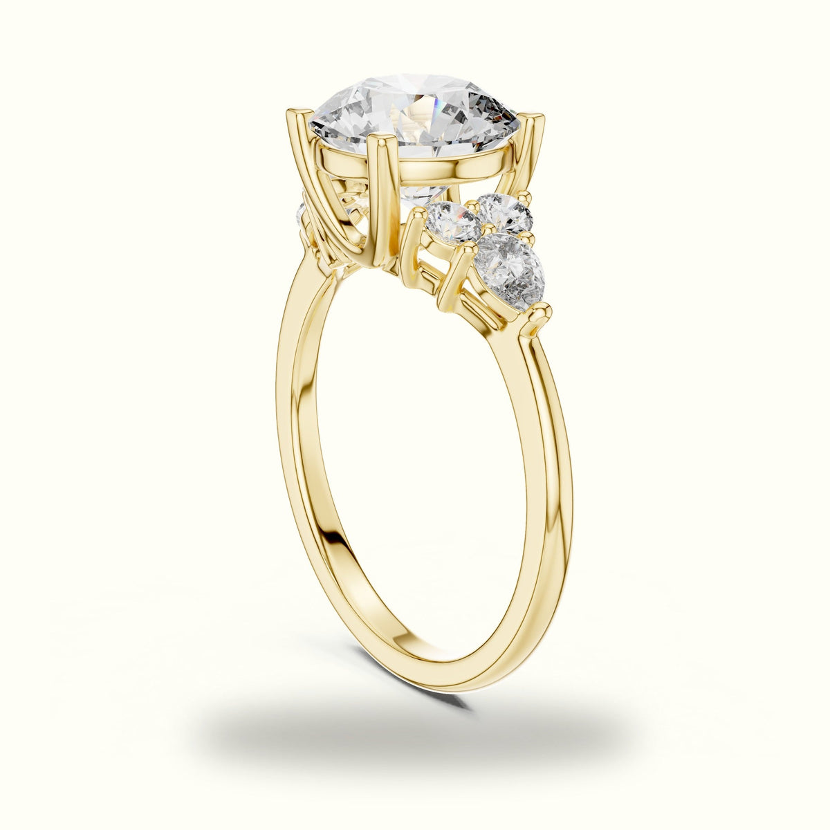 Round Basket Lab-Grown Diamond Solitaire Ring - DDLR-072 — Yellow gold, view 1 | Crystal N Cuts