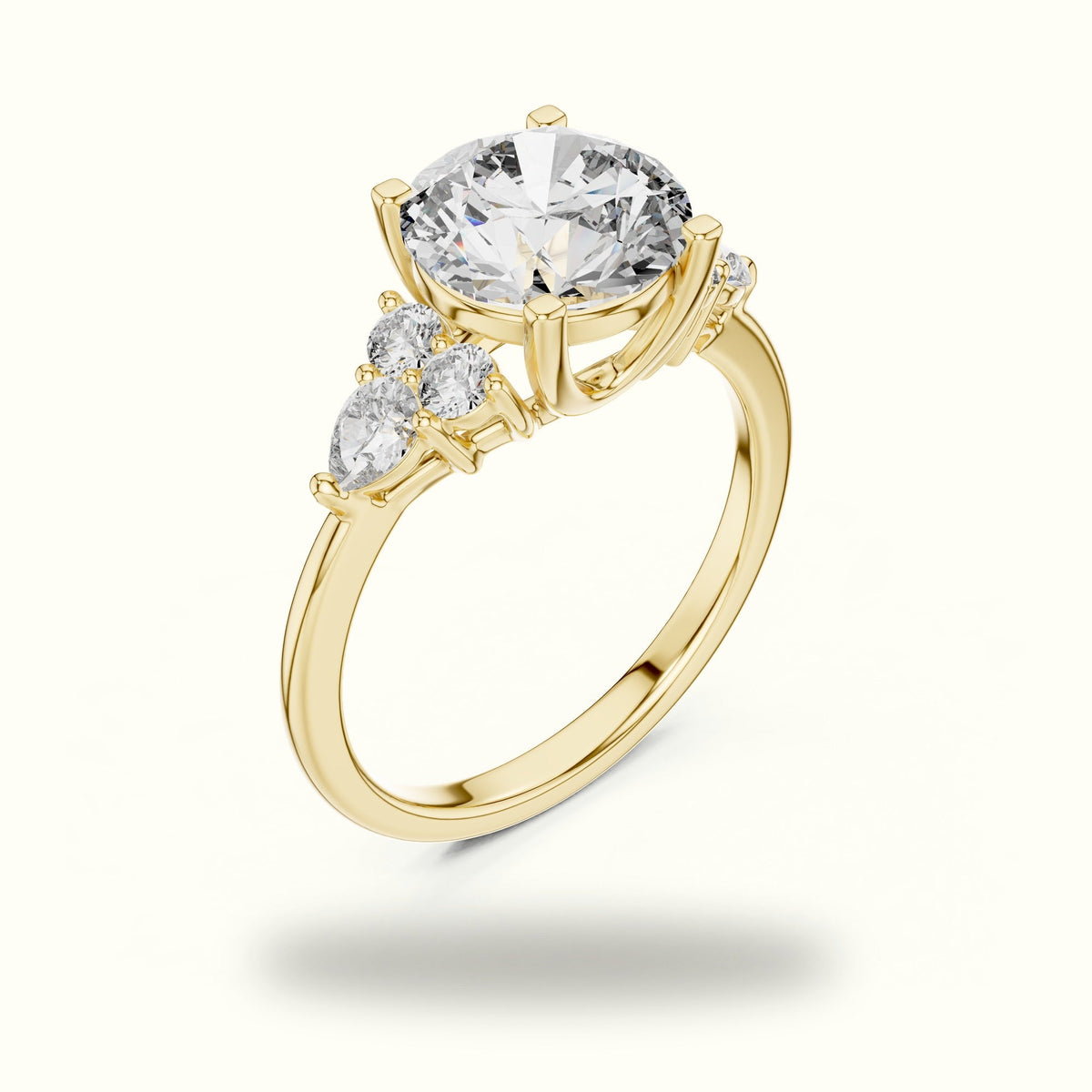 Round Basket Lab-Grown Diamond Solitaire Ring - DDLR-072 — Yellow gold, view 2 | Crystal N Cuts