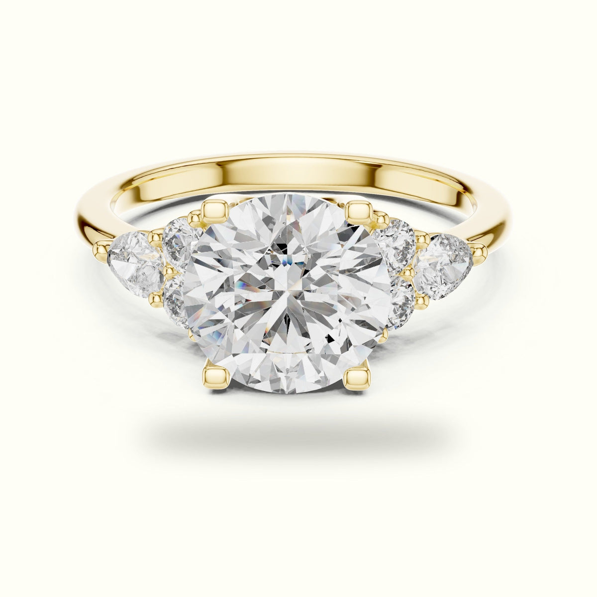Round Basket Lab-Grown Diamond Solitaire Ring - DDLR-072 — Yellow gold, front view | Crystal N Cuts