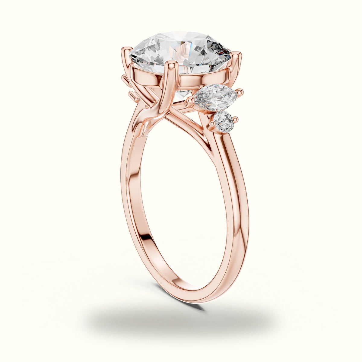 Round Cathedral Lab-Grown Diamond Solitaire with Accents Ring — Rose gold, view 1 | Crystal N Cuts