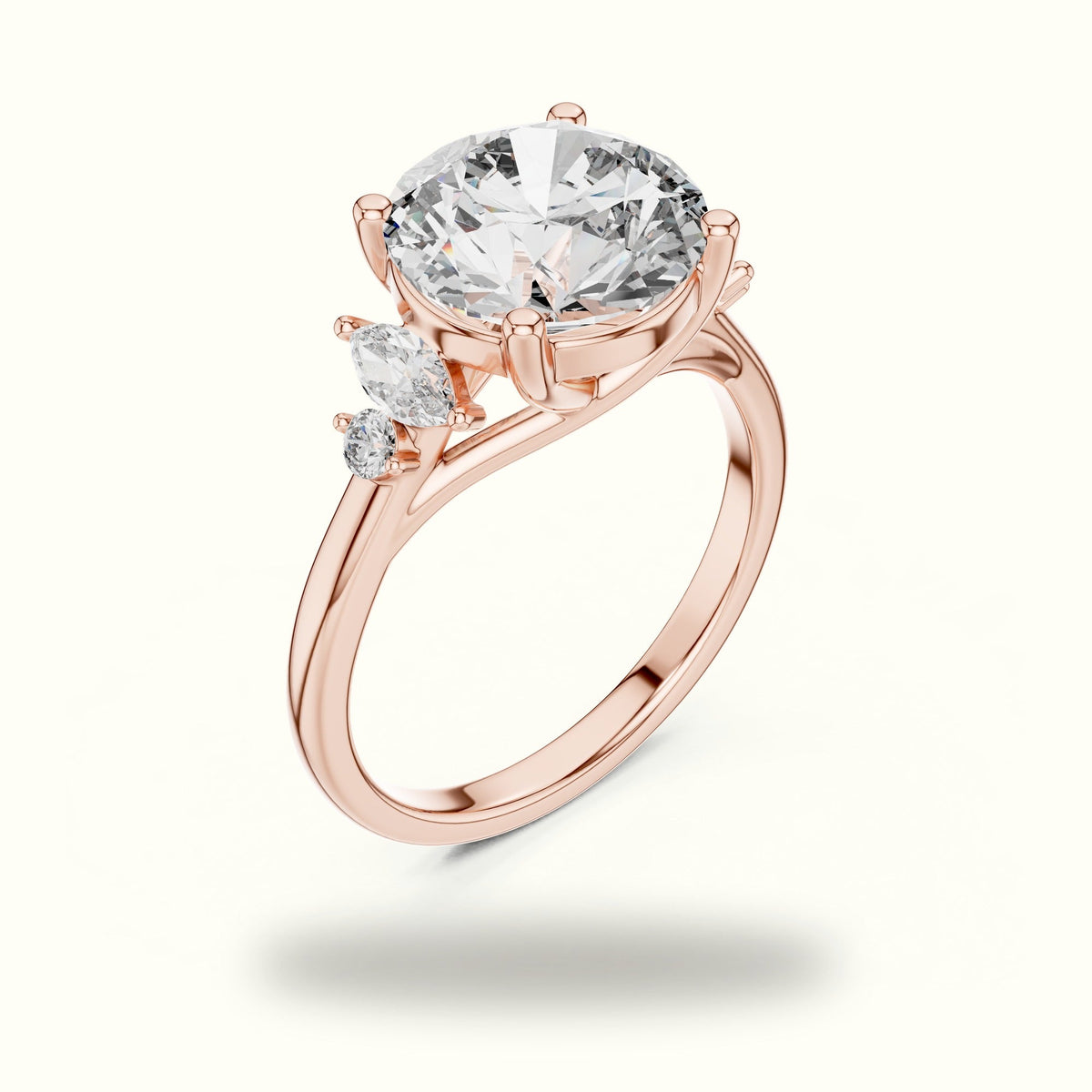 Round Cathedral Lab-Grown Diamond Solitaire with Accents Ring — Rose gold, view 2 | Crystal N Cuts