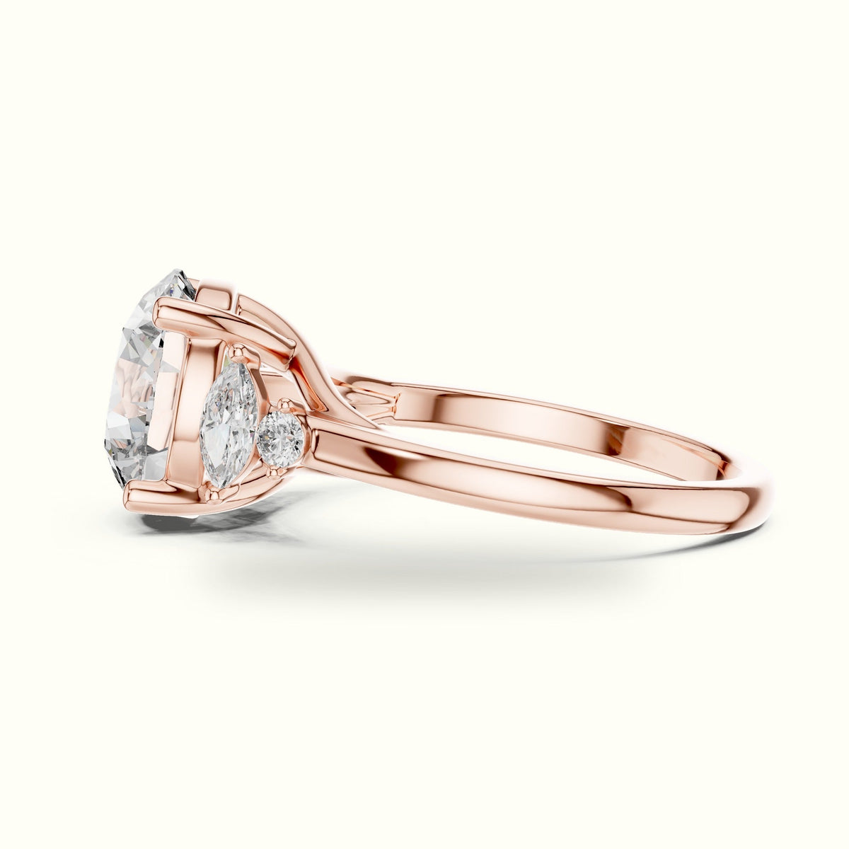 Round Cathedral Lab-Grown Diamond Solitaire with Accents Ring — Rose gold, view 3 | Crystal N Cuts