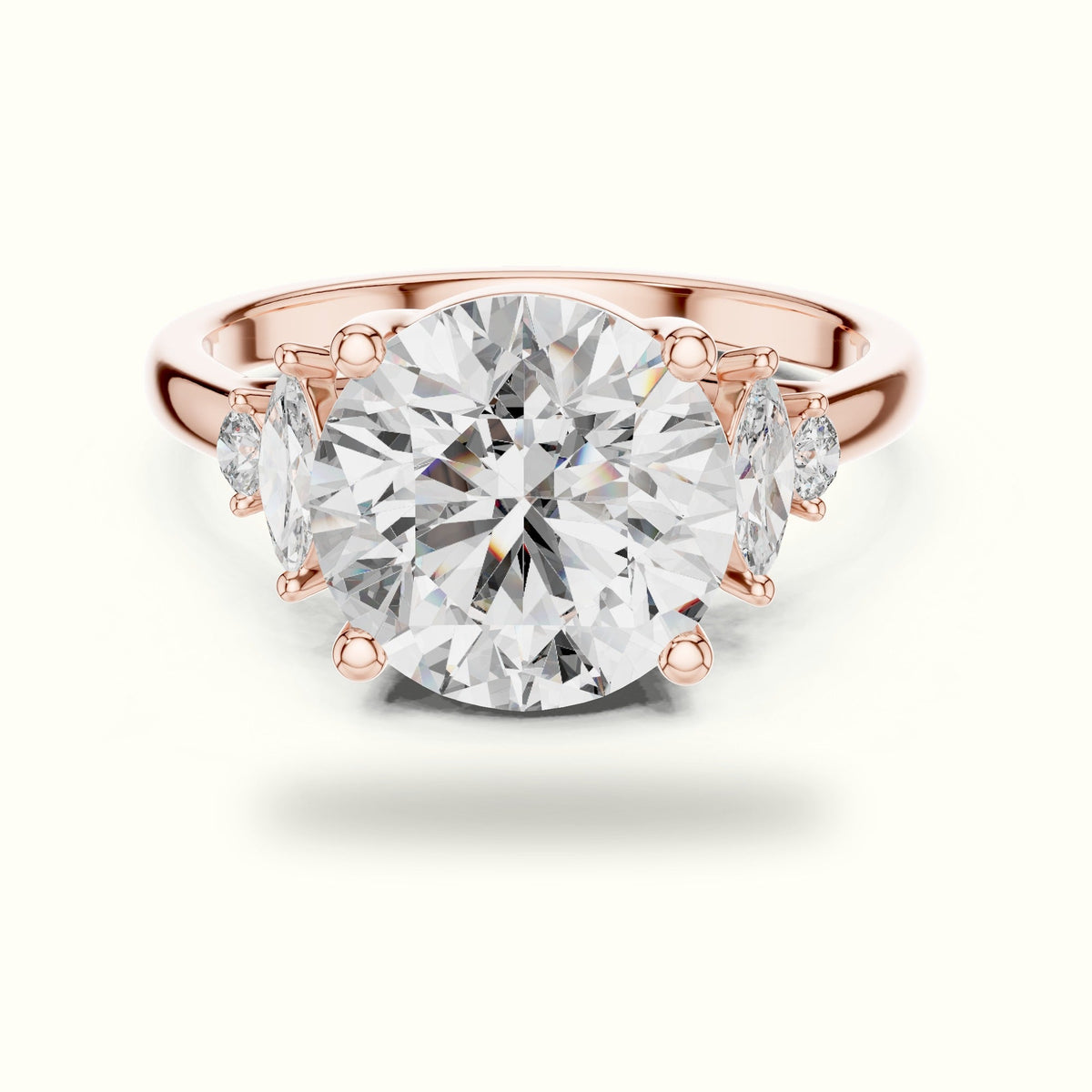 Round Cathedral Lab-Grown Diamond Solitaire with Accents Ring — Rose gold, front view | Crystal N Cuts